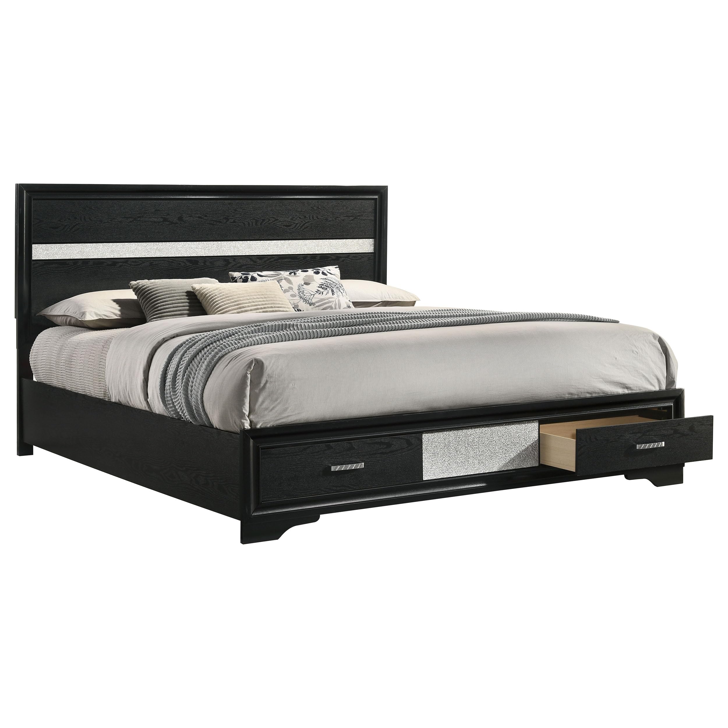 Coaster Home Furnishings Miranda Contemporary Wood California King Size Storage Panel Bed Frame 50-inch Headboard Black 206361KW