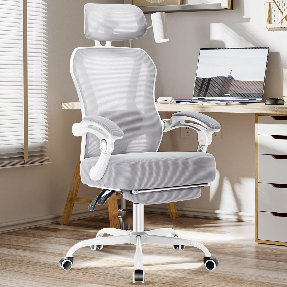 Ergonomic Office Chair With Footrest,Ultra Thick Reclining Office Desk Chair With Adjustable 2D Lumbar Support And Headrest,Spri
