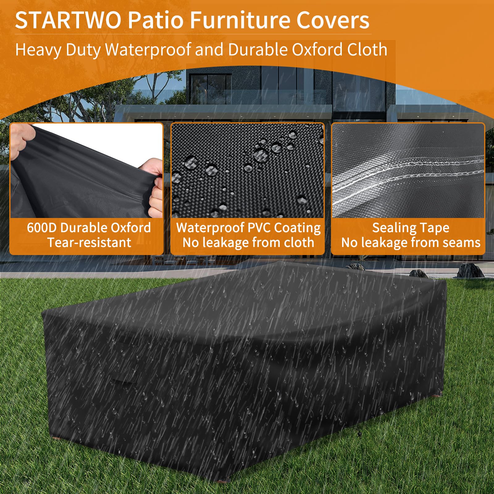 Startwo Patio Furniture Covers Waterproof For Coffee Table Cover, Heavy Duty Durable Rectangular Outdoor Table Cover Fits Up To 48L X 28Wx 13H Inches, Black