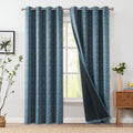 Jinchan 100% Blackout Boho Curtains 90 Inches Long For Bedroom White On Blue Geometric Printed Grommet Top Room Darkening Therma