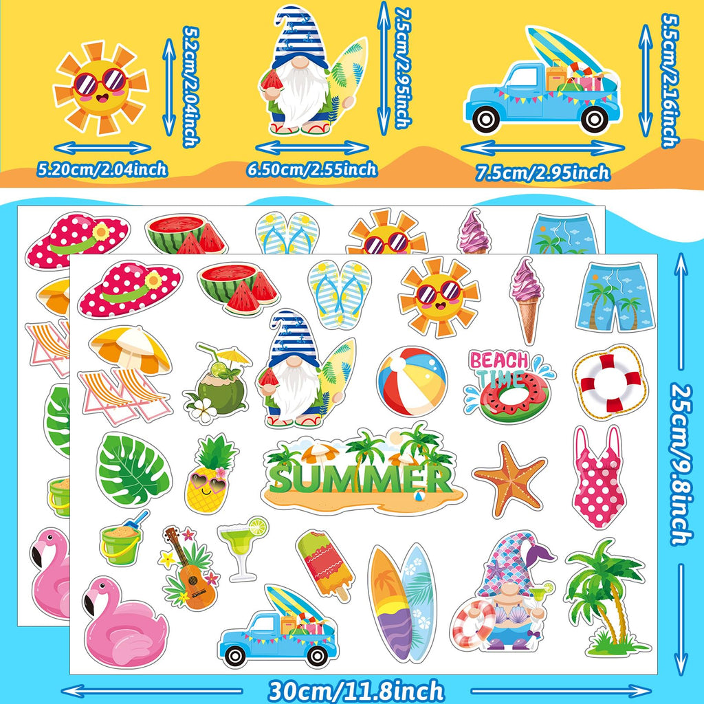 Marforever 50 Pcs Summer Window Thick Gel Clings Stickers Reusable Hawaiian Tropic Window Clings Decals For Classroom Nursery Ho