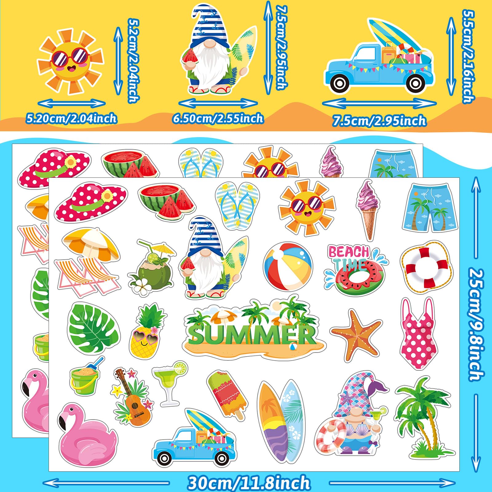 Marforever 50 Pcs Summer Window Thick Gel Clings Stickers Reusable Hawaiian Tropic Window Clings Decals For Classroom Nursery Ho