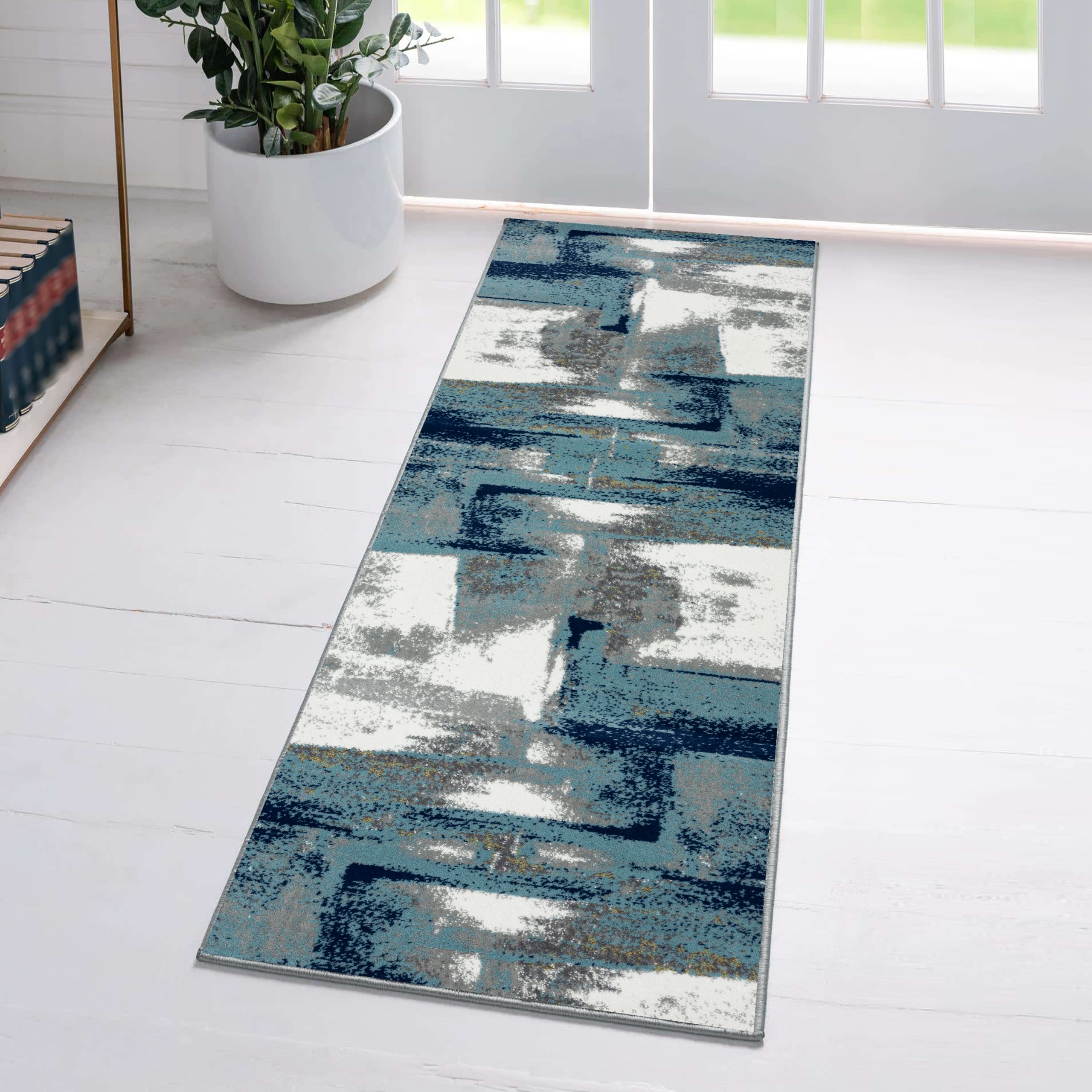 LUXE WEAVERS Lagos Collection 7558 Light Blue 2x7 Abstract Area Rug