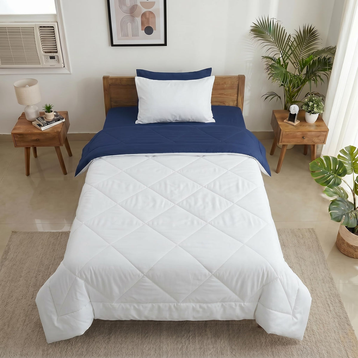 Mafatlal 150 GSM Impress Single Bed Comforter | Soft Breathable, All Season Use, Quilted, Reversible | 60x90 Inch | Frost White