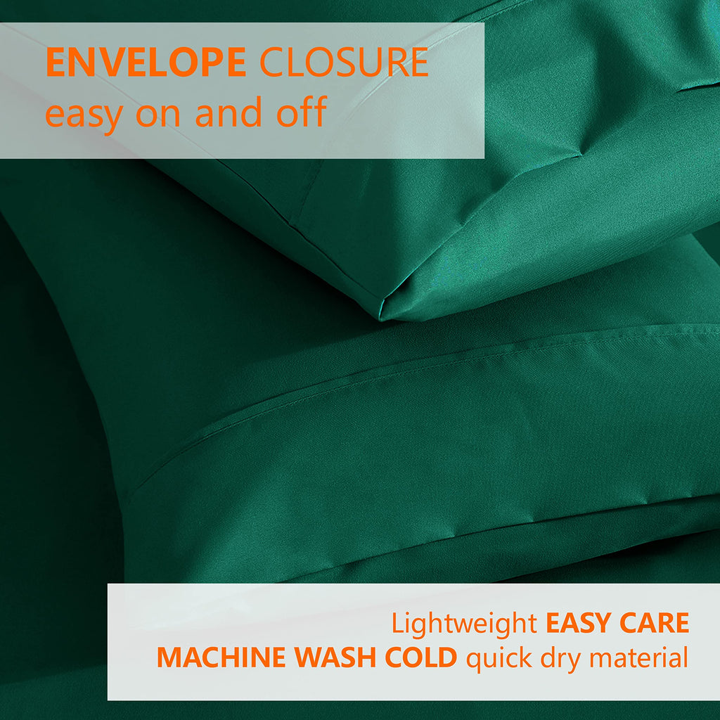 American Home Collection Pillow Case Set Of 2 Double Brushed Microfiber Soft & Easy Care Pillowcases (Forest Green, Standard/Que