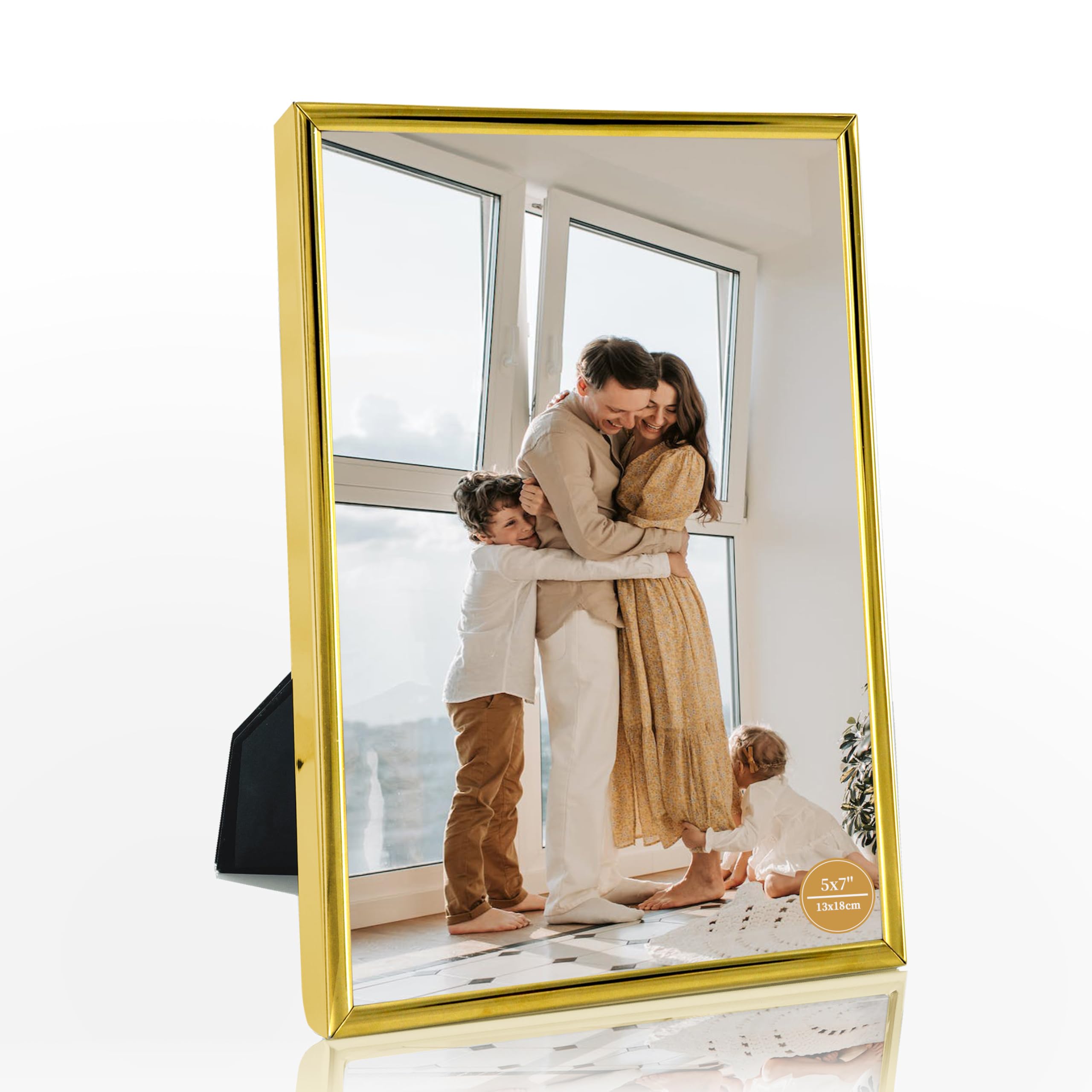 DECANIT Gold Metal Thin Edge 5x7 Picture Frames, Gold Thin Profile photo frame 5 by 7 Inch,Wall Mount or Tabletop