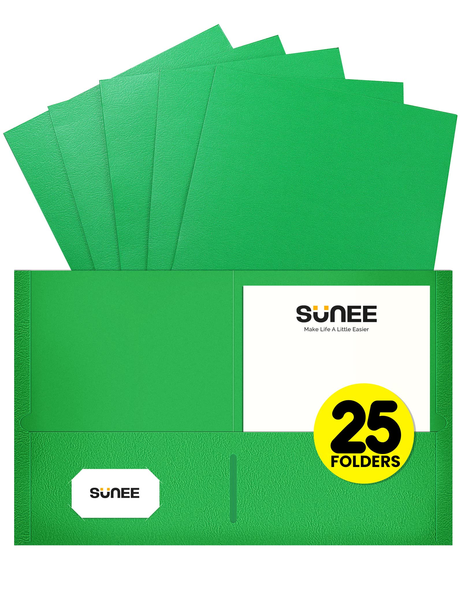 Sunee Folders With Pockets(25 Pack, Green), 2 Pocket Folders Fit Letter Size Paper, Paper File Folder For School Office Home Bus