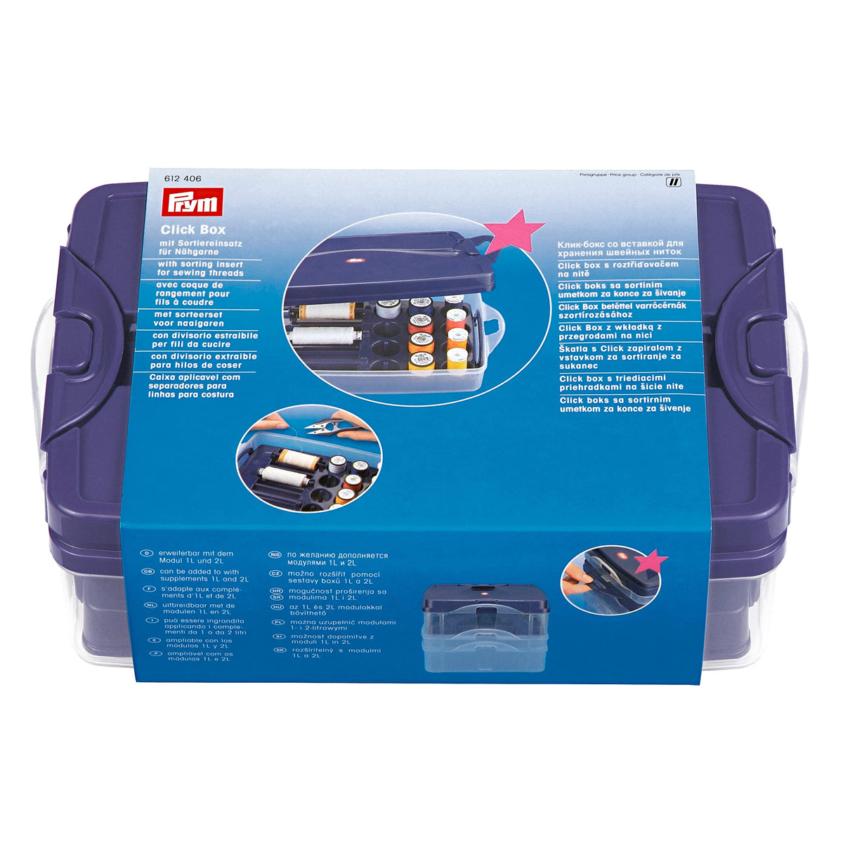 Prym Thread Sorting Inserts, Clear Click Box, 24 x 16,5 x 8 cm, Violet