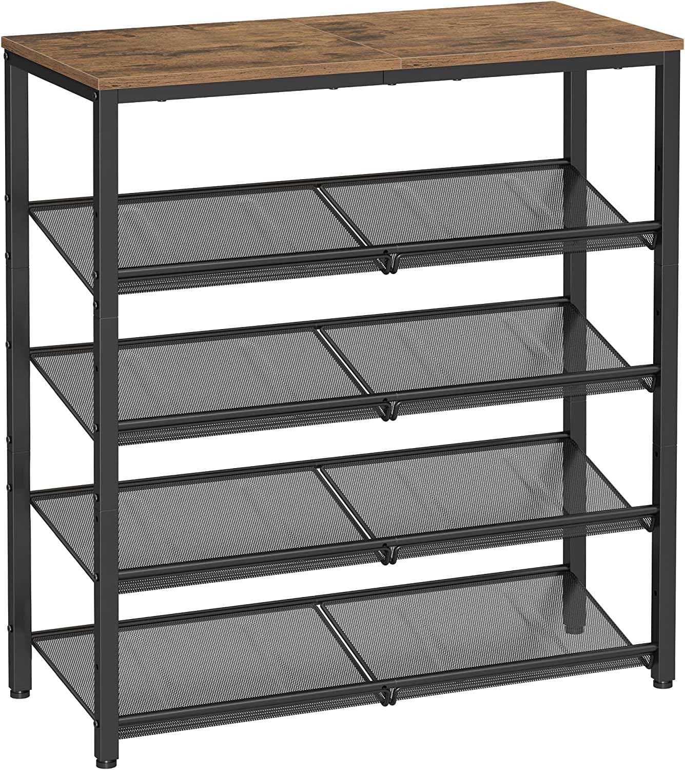 Vasagle Shoe Rack For Entryway, 5 Tier Shoe Storage Shelves, 16-20 Pairs Shoe Organizer, With Sturdy Wooden Top And Steel Frame, Free Standing, Industrial, Honey Brown And Ink Black Ulbs038K01