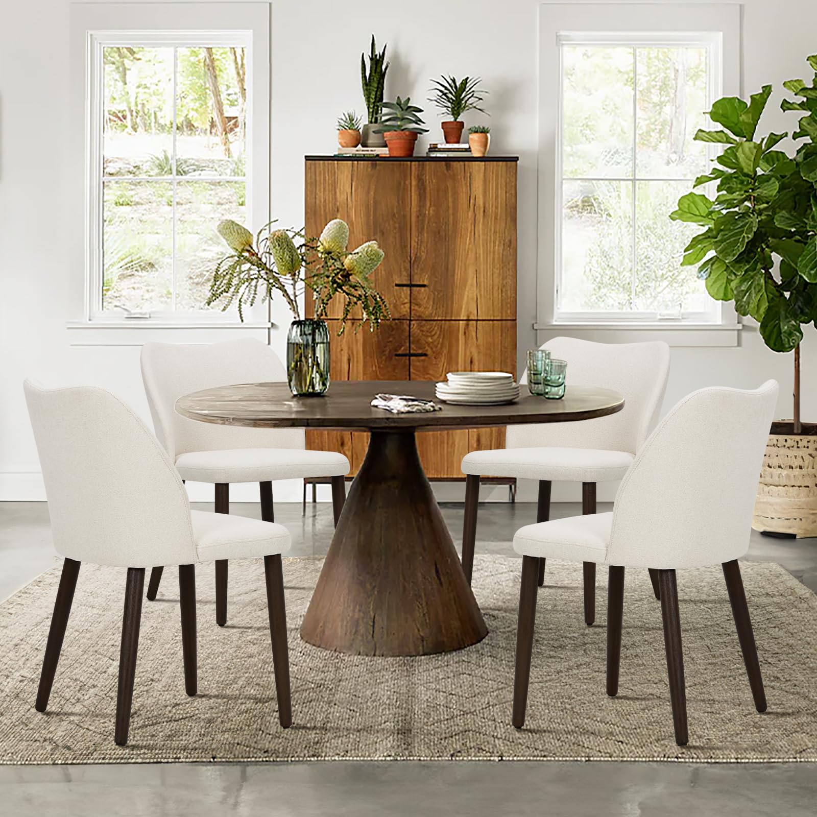COLAMY Upholstered Dining Chairs Set of 4, Modern Fabric Dining Room Kitchen Side Chair with Padded Seat and Wood Legs for Resta