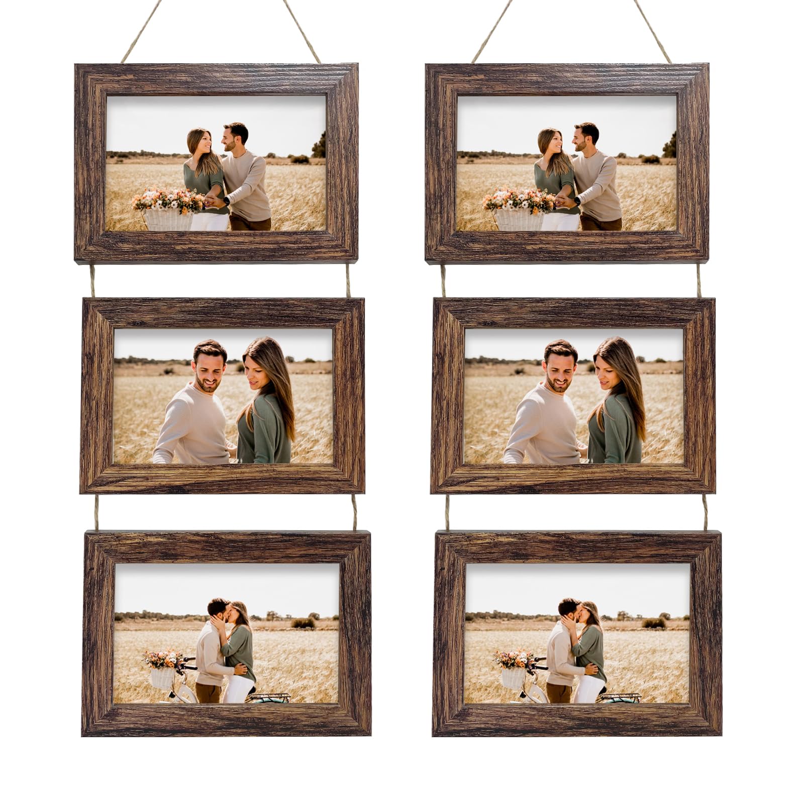 Rexllon 5x7 Wall Hanging Picture Frames Collage with 3 Opening Rustic Brown Frames 2 Pack