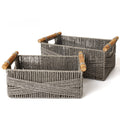 LA JOLIE MUSE Wicker Storage Baskets for Organizing, Recyclable Paper Rope Basket with Wood Handles, Decorative Hand Woven Baske
