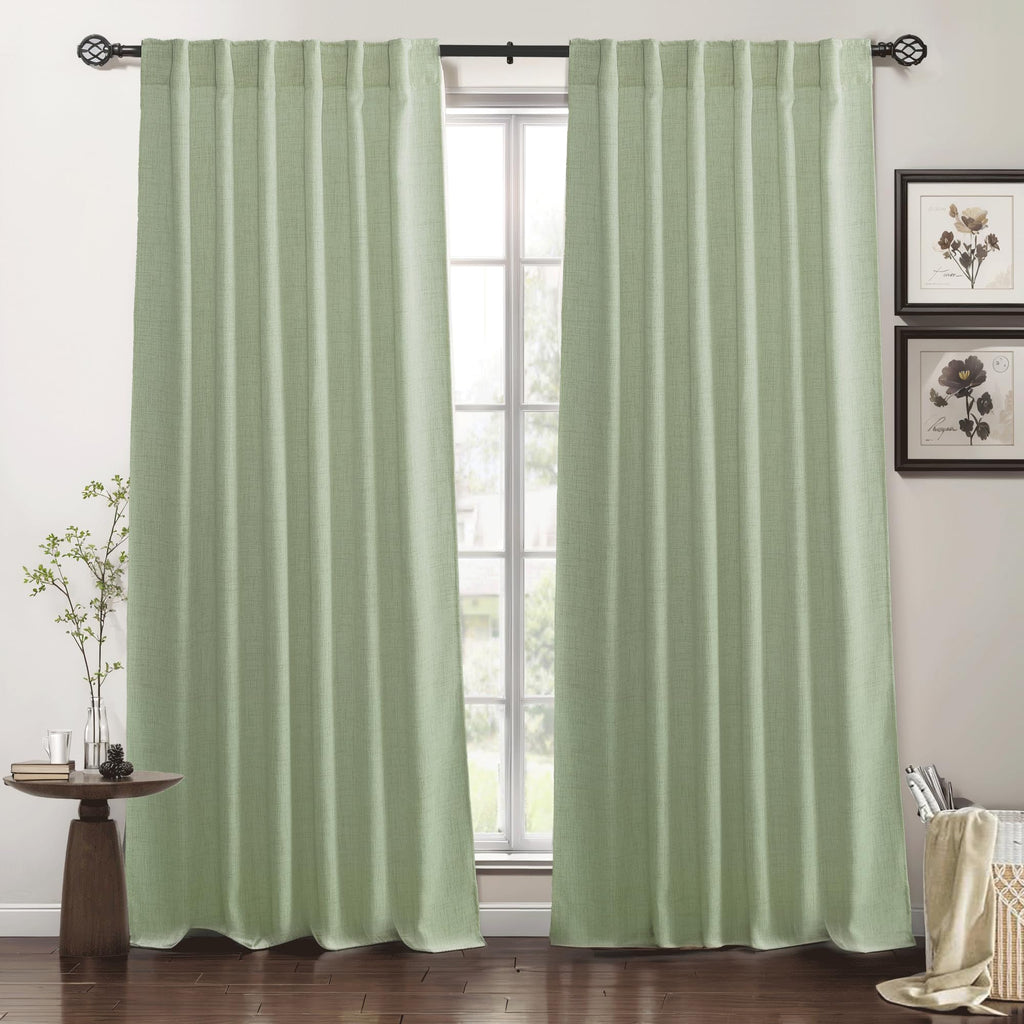 Ryb Home Linen Sheer Curtains And Drapes For Living Room And Bedroom 84 Inches Length, Breathable Back Tab/Rod Pocket Semi Sheer Curtains, Sage Green, W 52 X L 84 Inches, 2 Panels Set
