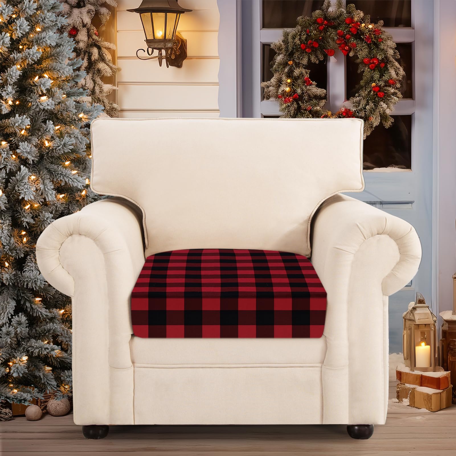 Searchi Printed Sofa Couch Cushion Covers Replacement Couch Seat Covers Stretch Christmas Sofa Seat Slipcovers Washable Furniture Protectors Sofa Slipcover Soft With Elastic Bottom(Small-1 Seat)