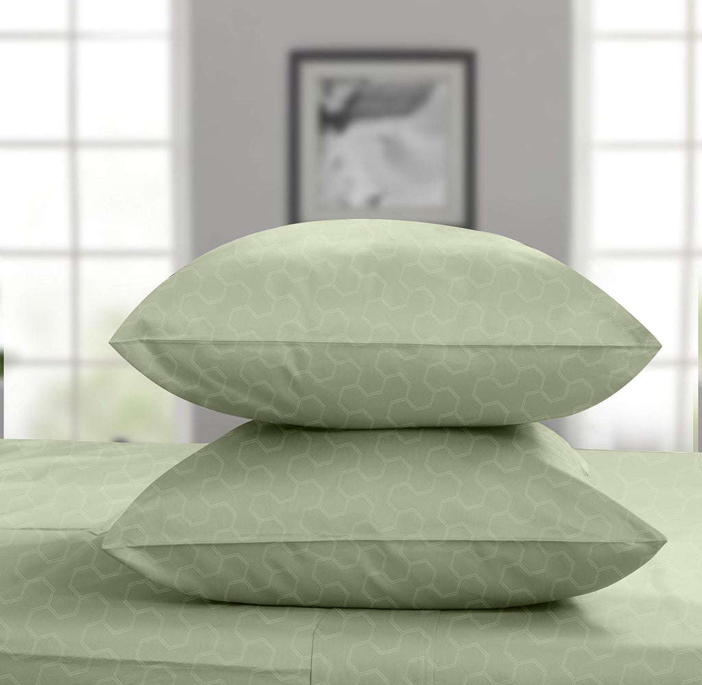 Threadmill 500 Thread Count King Size 4 Pc Luxury Cotton Bed Sheet Set, Jacquard Floria Sage Green, Silky Soft Sheets With 16''