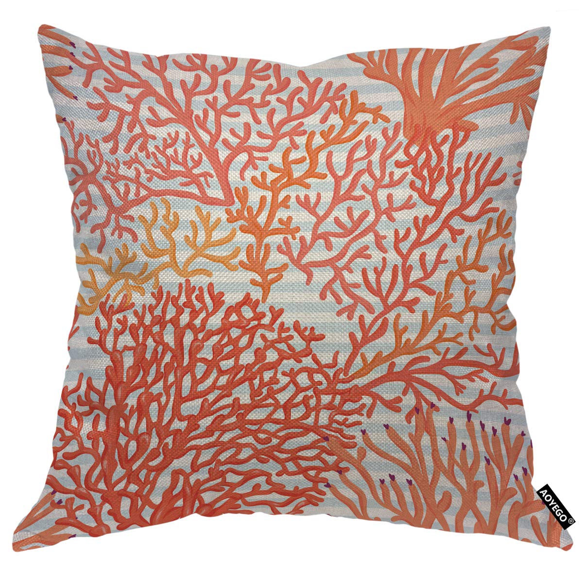 Aoyego Marine Sea World Corals Throw Pillow Cover Nature Reef Blue And White Stripes Pillow Case 18X18 Inch Decorative Cotton Li