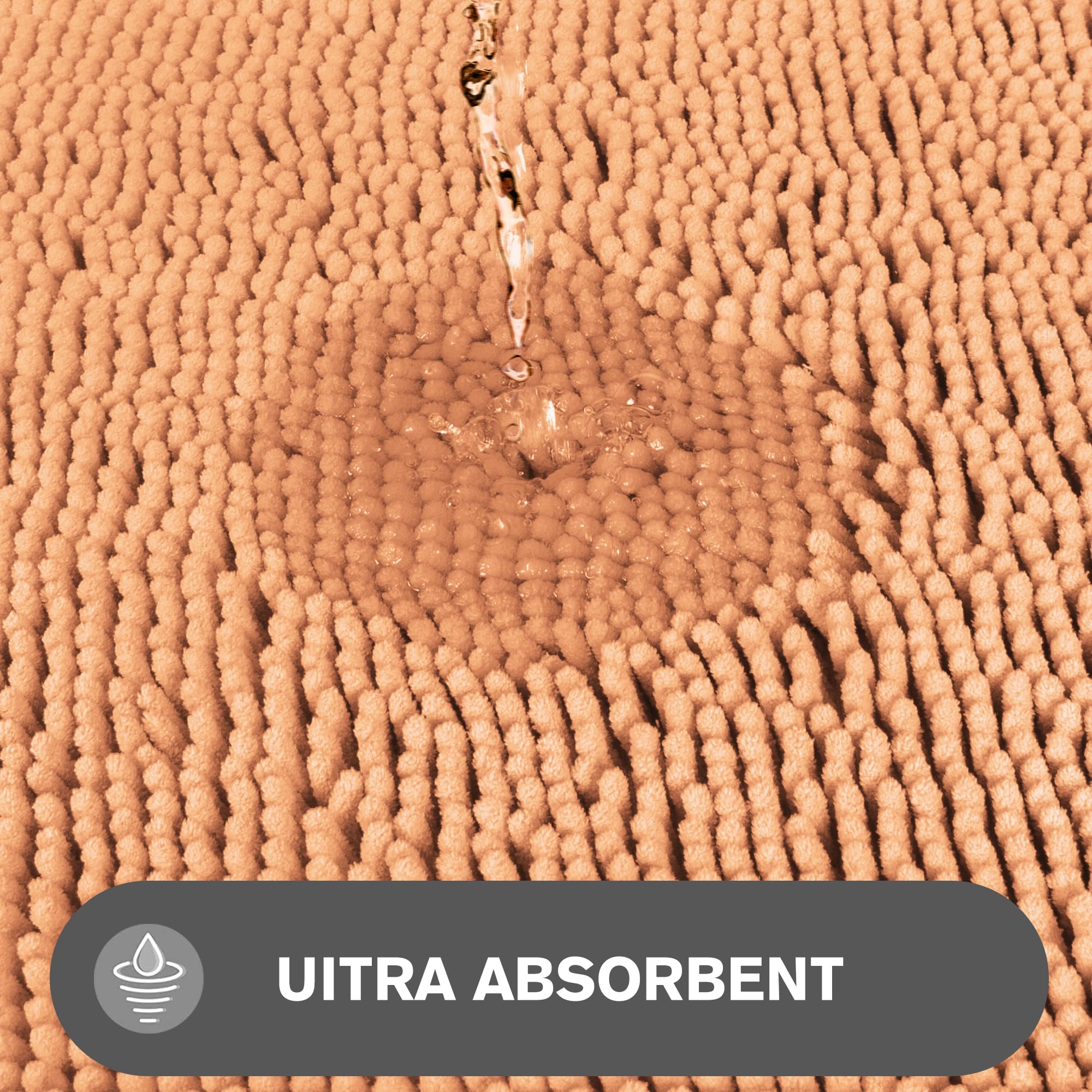 Pureswan Peach 47 X 17 Bathroom Rugs - Absorbent And Washable Bath Mat, Non-Slip, Thick Soft Chenille Bath Rugs For Bathroom Flo