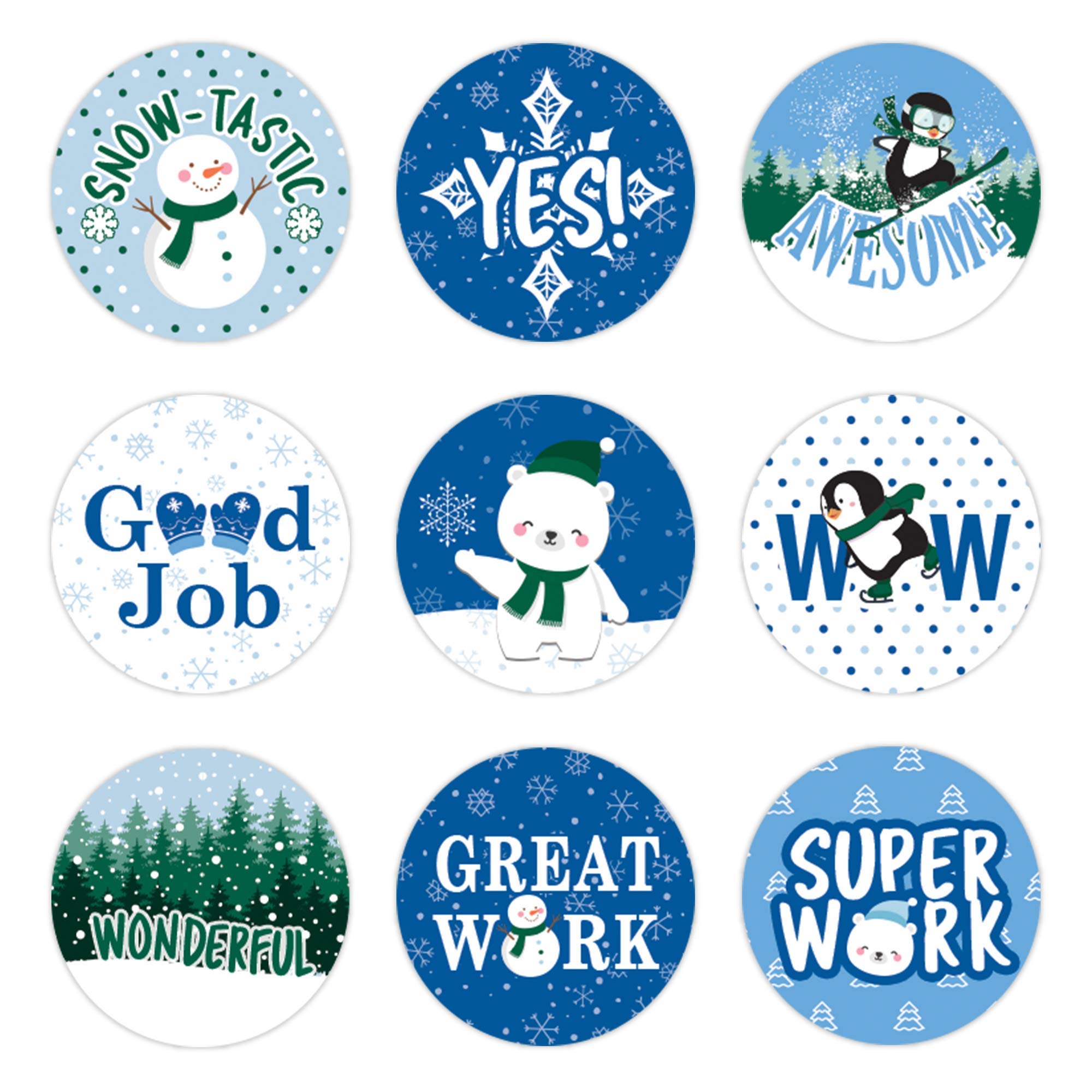 Teacher Reward Stickers For Kids, Motivational Stickers For Student Incentives (Winter Theme) - 1,080 Stickers