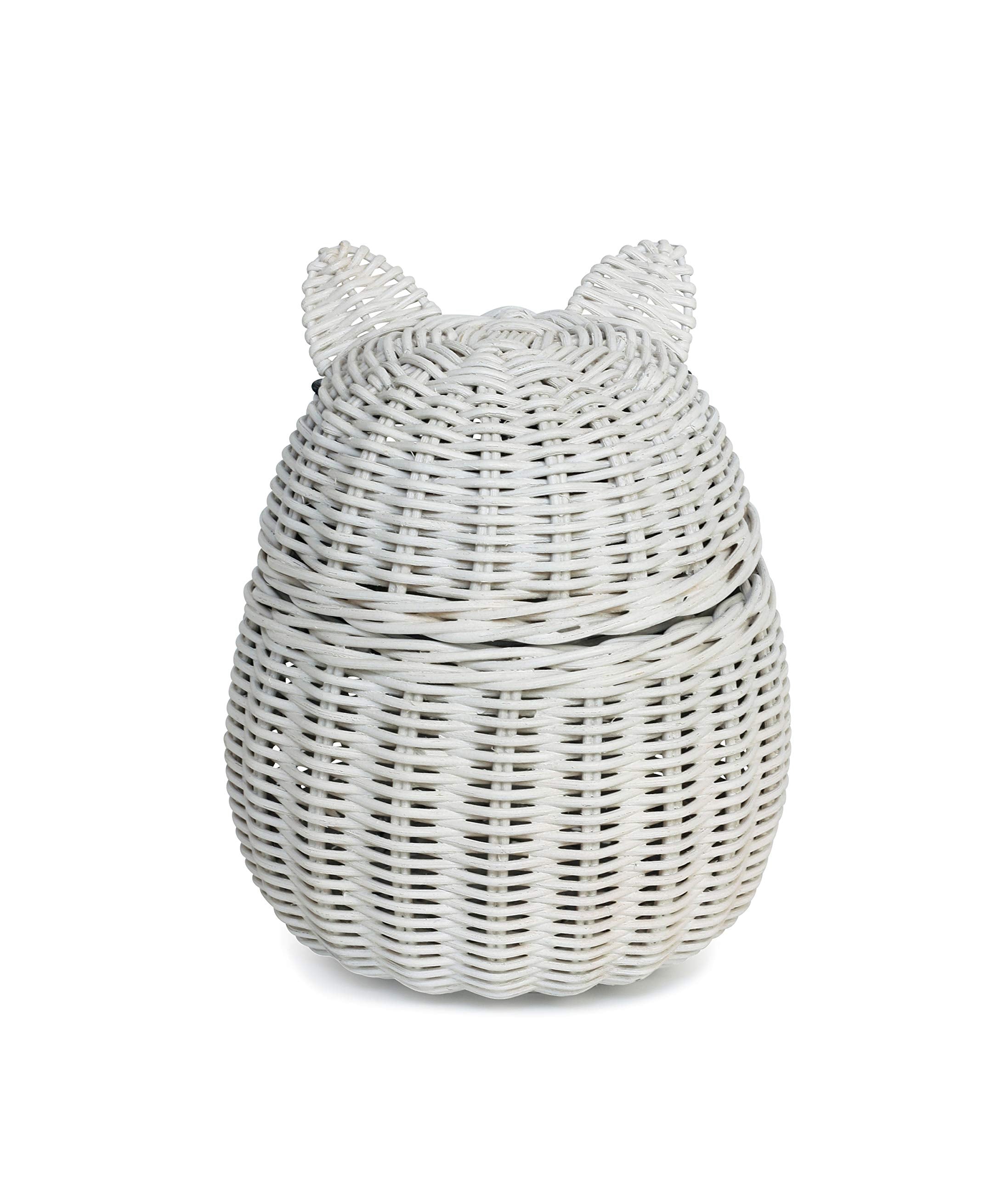 G6 Collection Cat Rattan Storage Basket With Lid Decorative Bin Home Decor Hand Woven Shelf Organizer Cute Handmade Handcrafted
