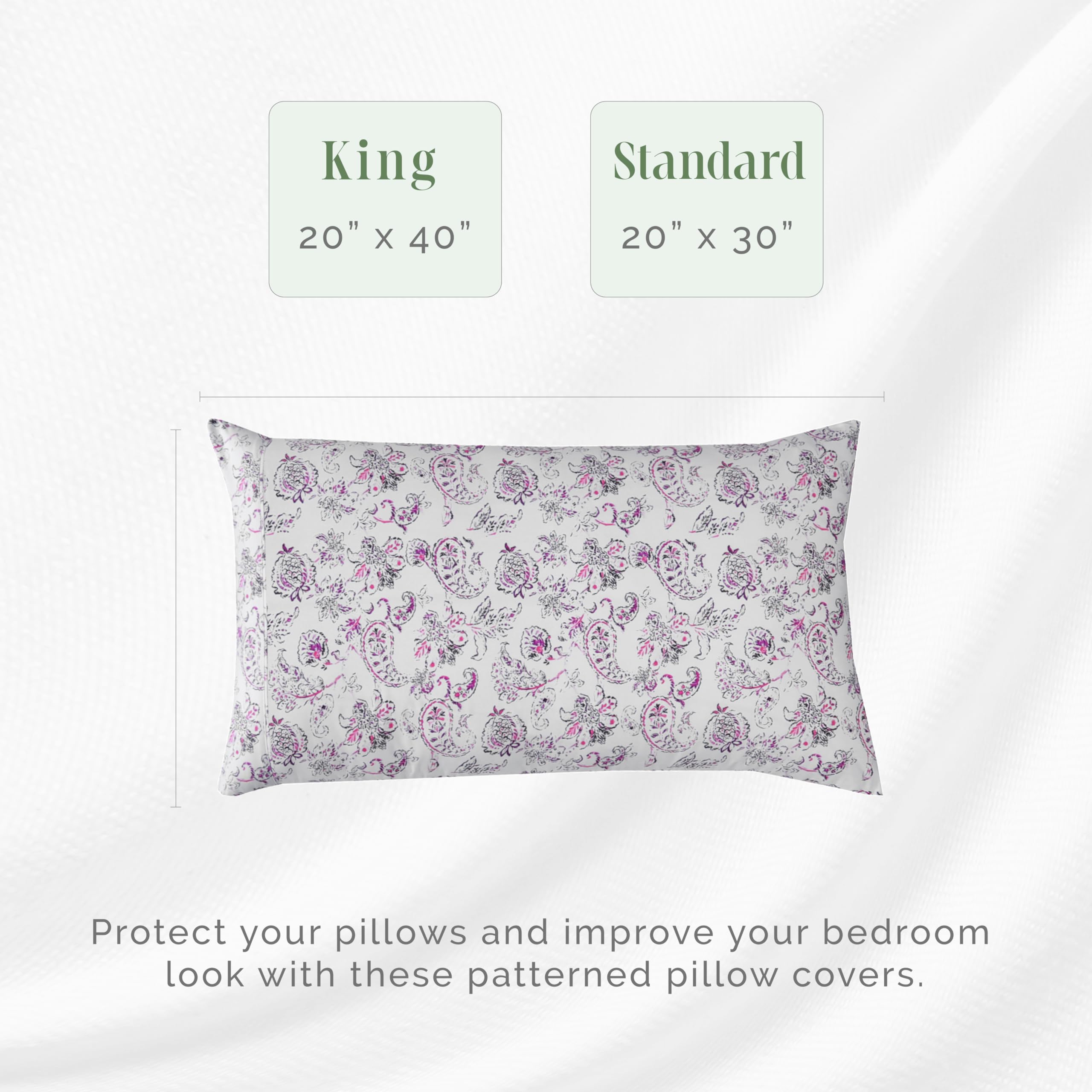 Elegant Comfort Ultra Soft Set Of 2 Floral Print Pillowcases - 1500 Premium Hotel Quality Microfiber, Soft And Smooth Envelope Closure 2-Piece Pillow Covers - Standard/Queen, Paisley Purple