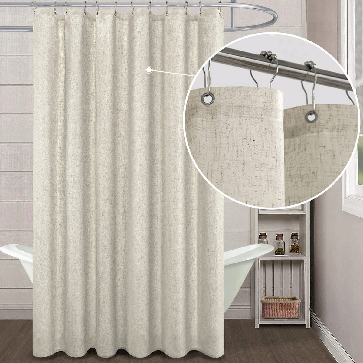 Koufall Linen Waterproof Linen Fabric Shower Curtain 72X96 Inch Length