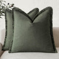 Foindtower Set Of 2 Decorative Linen Fringe Throw Pillow Covers Farmhouse Cushion Cover With Tassels Accent Pillowcase For Couch