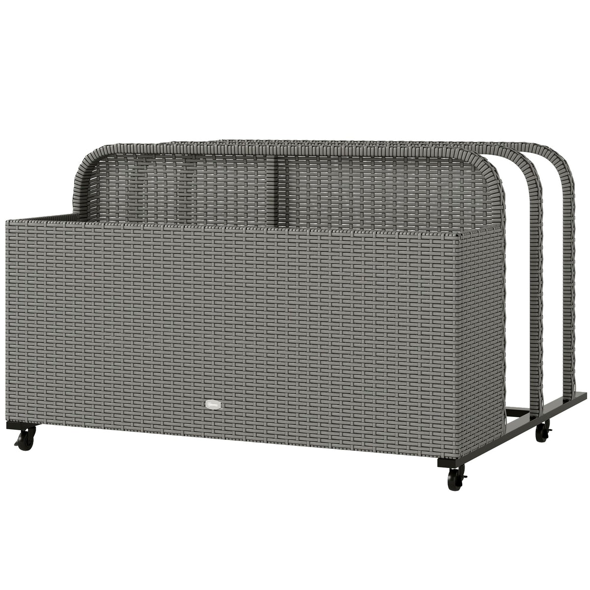 Outsunny Wicker Patio Pool Float Storage Basket, Pe Rattan Outdoor Pool Caddy With Rolling Wheels For Floaties, Noodles, Life Ve