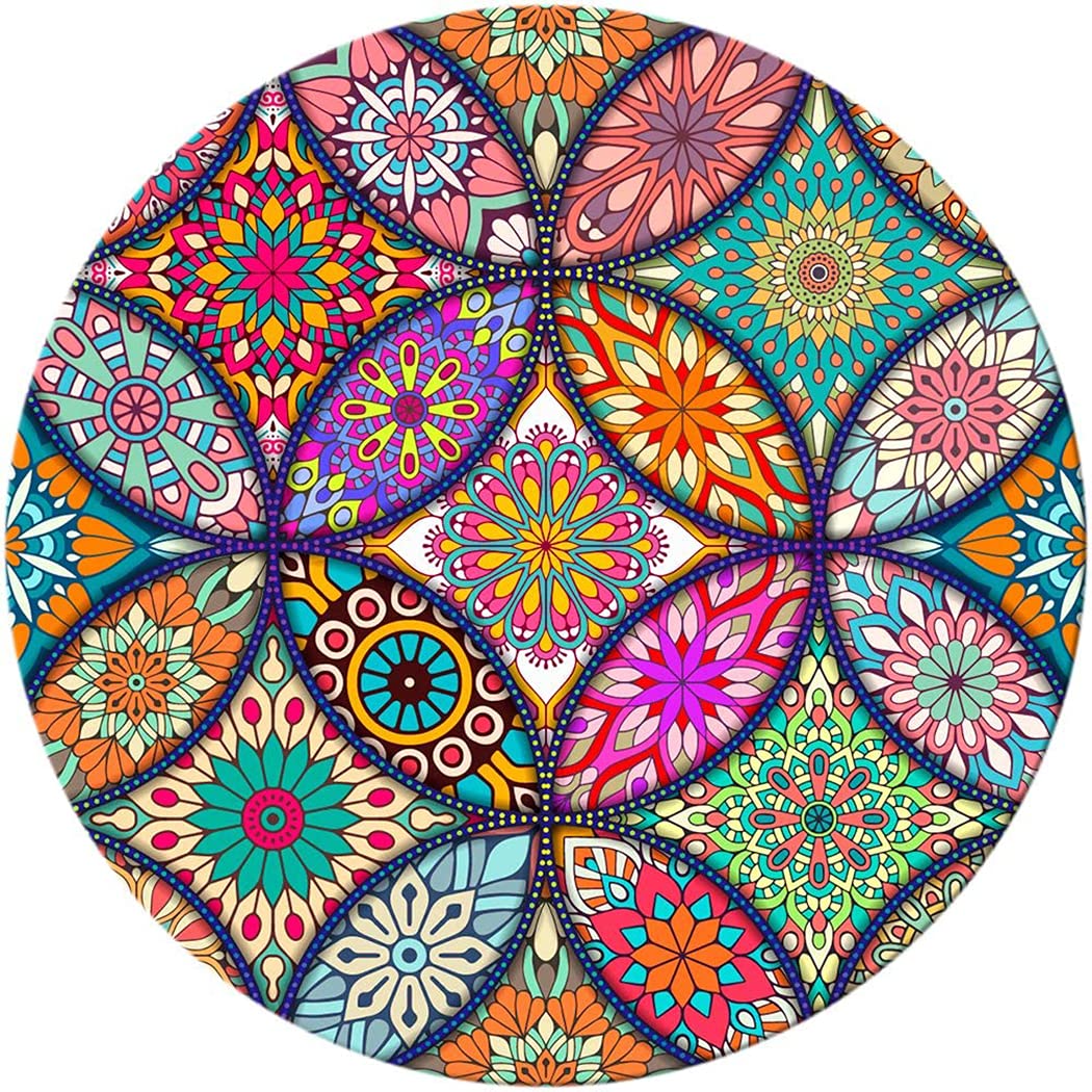 Bosobo Mouse Pad, Round Mandala Mouse Mat, Cute Mouse Pad With Design, Non-Slip Rubber Base Mousepad With Stitched Edge, Waterpr