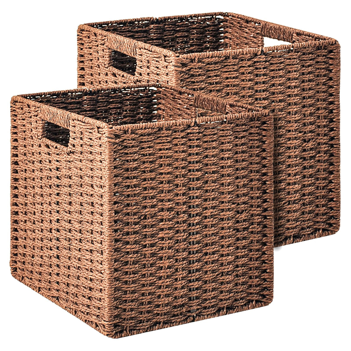 ICERZCZ Wicker Storage Baskets for Organizing Shelves, Paper Rope Woven Basket for Storage, Wicker Storage Cubes Bins, 11x10.25