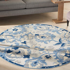 Nourison Aloha Indoor/Outdoor Blue/Grey 4' X Round Area -Rug, Easy -Cleaning, Non Shedding, Bed Room, Living Room, Dining Room, Deck, Backyard, Patio (4 Round)