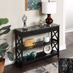 Convenience Concepts Oxford 1 Drawer Console Table With Shelves, Black Faux Marble/Black