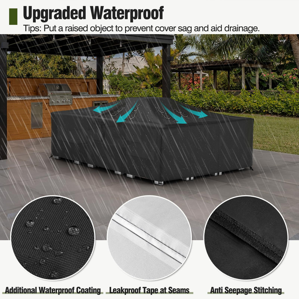 Mr. Cover Patio Furniture Covers Waterproof, Outdoor Furniture Cover Fits Up To 98L X 78W X 28H Inches, Rectangular Table And Chair Set Covers Rip-Resistant Material With Windproof Buckles