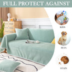 Handontime Couch Covers For Sectional Sofa L Shape Light Green Cute Sofa Covers Chenille Pet Couch Cover With Lace Sectional Couch Cover For Dogs, Dog Couch Cover Protector Machine Washable, 71' X150'