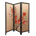 HomeRoots 60 x 1 x 63 Brown Fabric and Wood Blooming 3 Panel Screen Room Divider