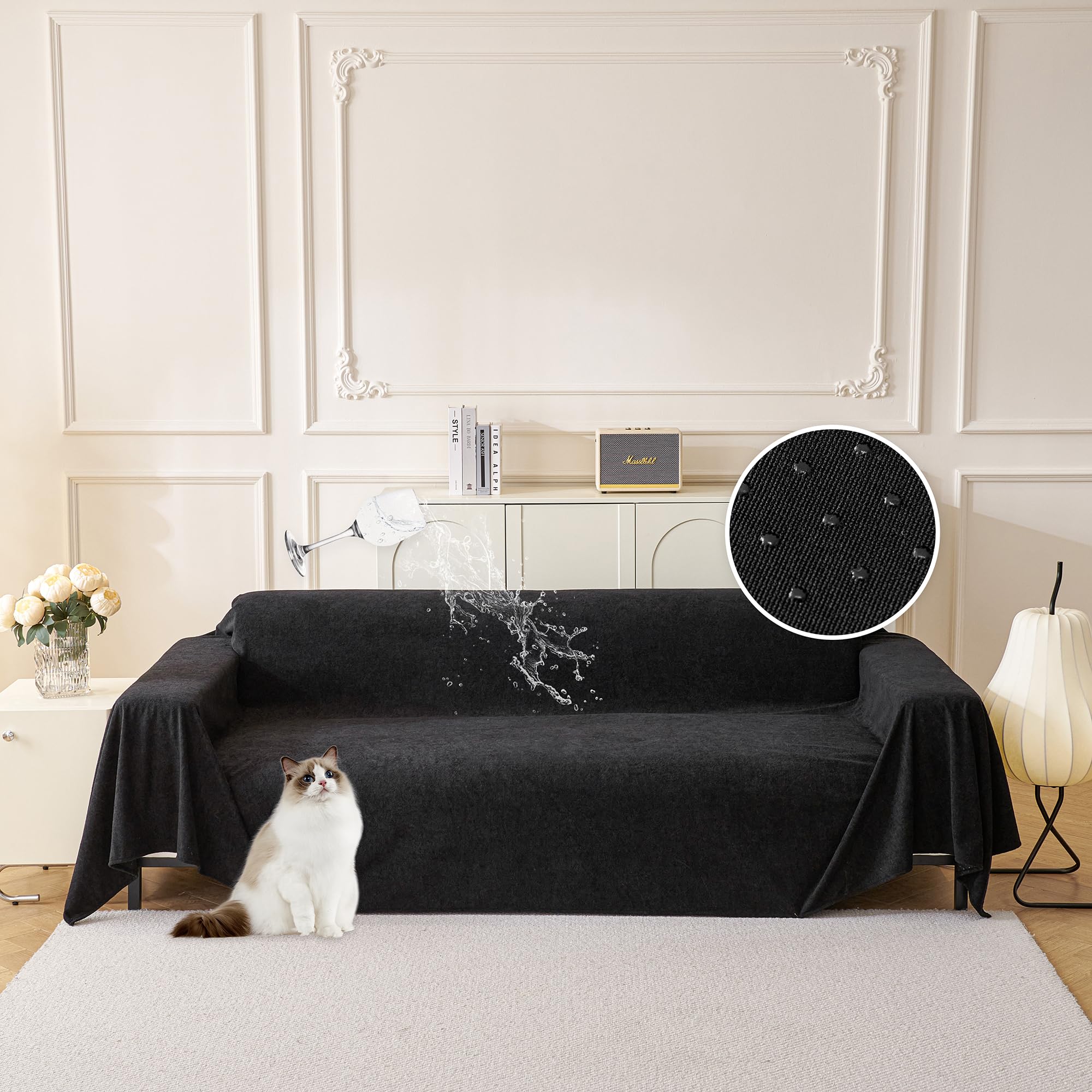 Mysky Home Black Couch Covers For Sectional Sofa, Couch Covers Couch Covers For Dogs Washable Couch Cover Blanket, Non Slip Sofa Slipcovers, Super Soft Sofa Towel For Kids, Pets, 91' X 118'