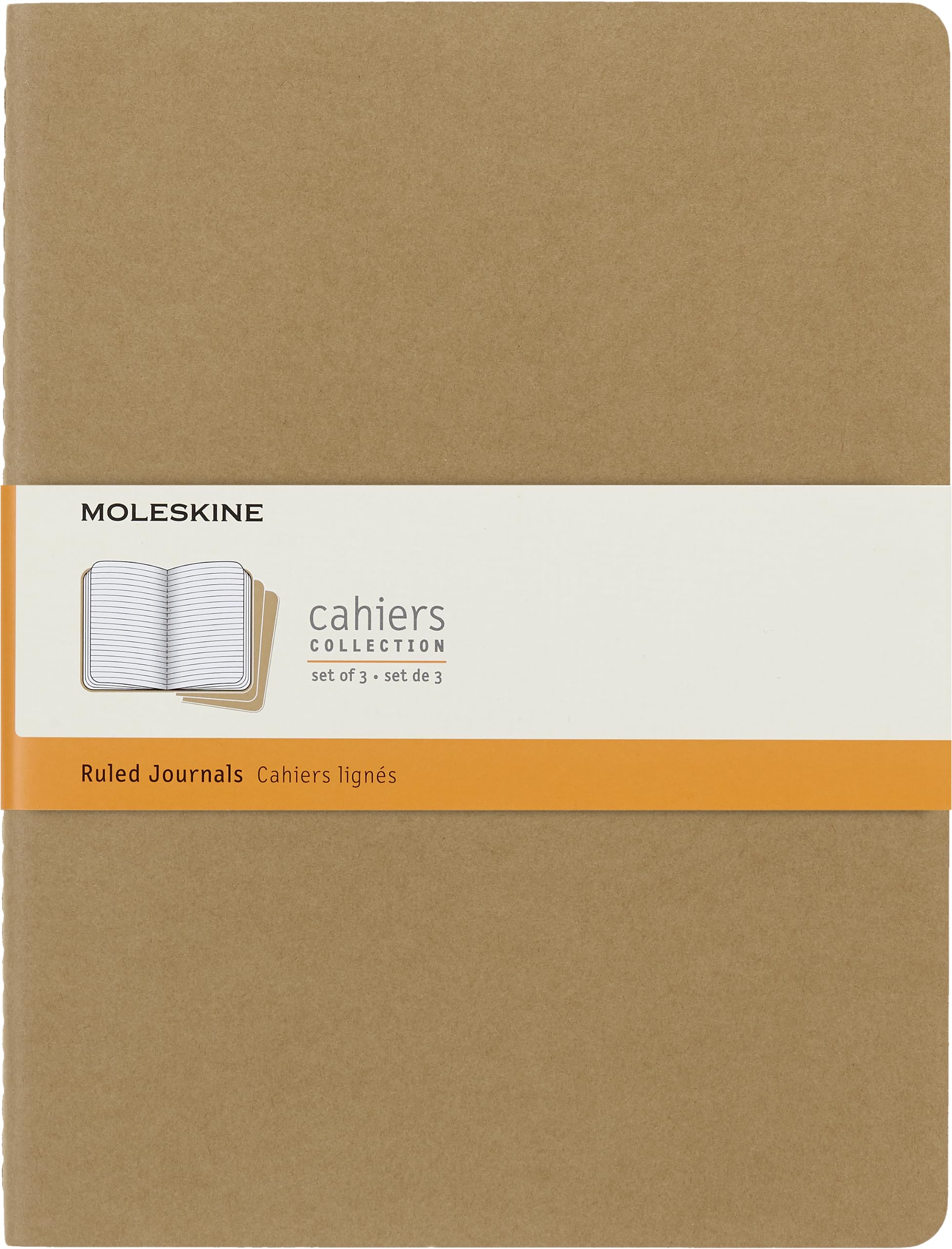 Moleskine Cahier Journal, Soft Cover, Xl (7.5' X 9.5') Ruled/Lined, Kraft Brown, 120 Pages (Set Of 3)