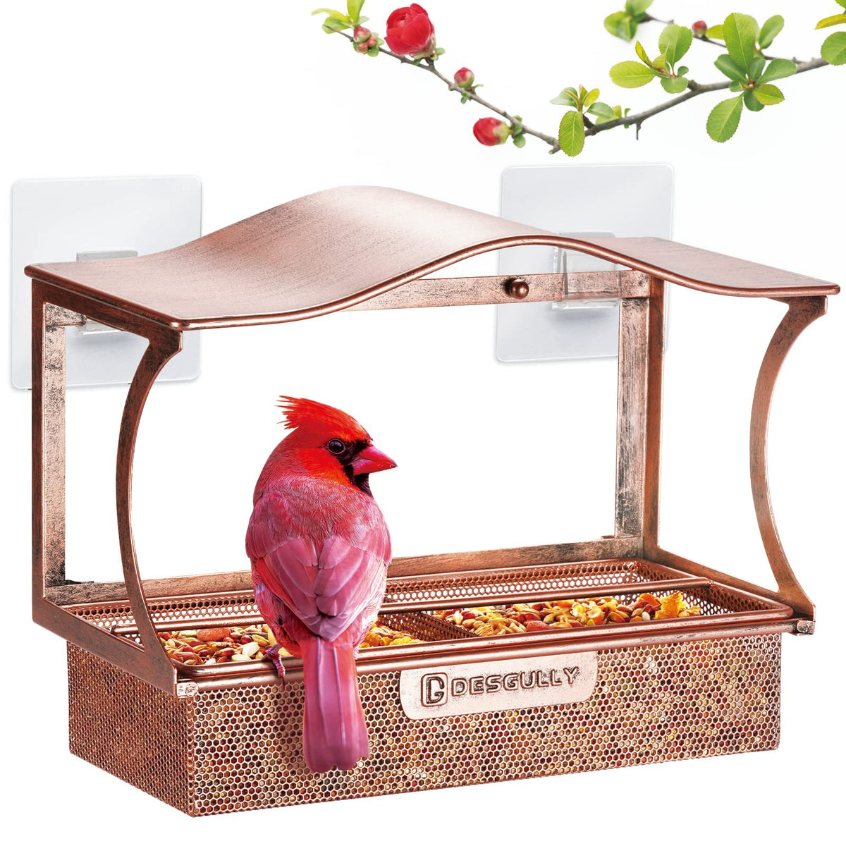 Window Bird Feeder, Desgully Durable Metal Window Bird Feeder, Window Bird Feeders With Strong Suction Cups, Super Adhesive Shee