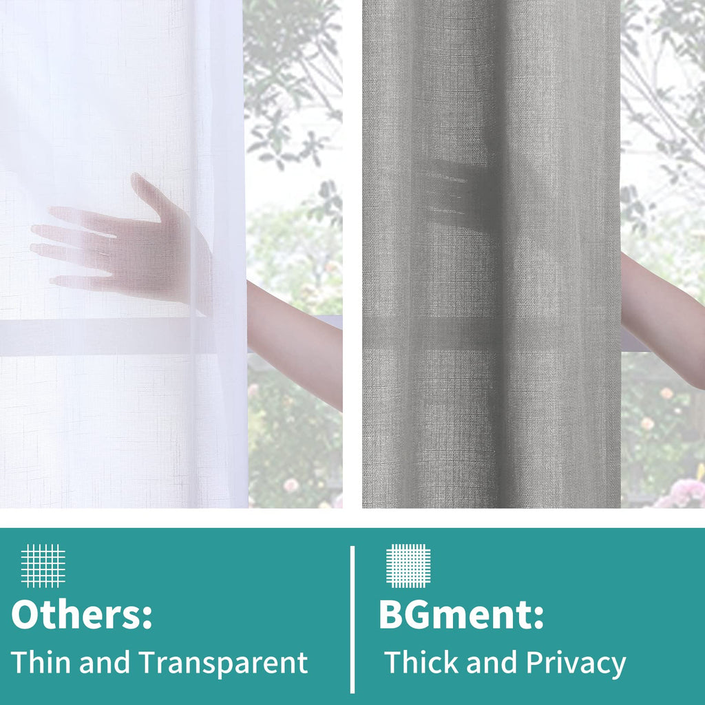 Bgment Natural Faux Linen Curtains For Bedroom, Grommet Thick Linen Semi Sheer Drapes Light Filtering Privacy Window Treatments Curtains For Living Room, Set Of 2 Panels, 52 X 95 Inch, Grey