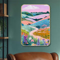 Livinluxe Colorful Floral Hillside Wall Art with Golden Frame | Winding Path Landscape Painting for Living Room, Bedroom, Entry