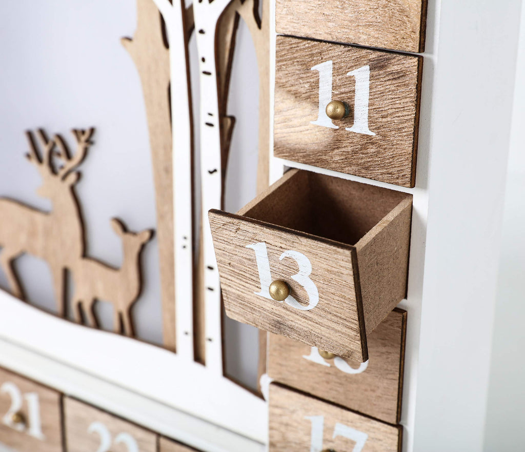 Brubaker Reusable Wooden Advent Calendar To Fill - White Winter Landscape With Led Lighting - Diy Christmas Calendar 13.98 X 2.3