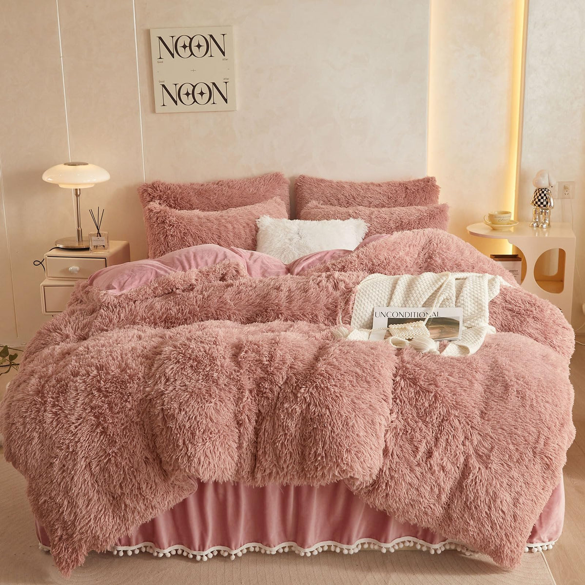 Haihua Fluffy Comforter Set, Fluffy Plush Shaggy Duvet Cover 2 Pieces Set (1 Faux Fur Duvet Cover + 1 Plush Pillow Cases) Velvet