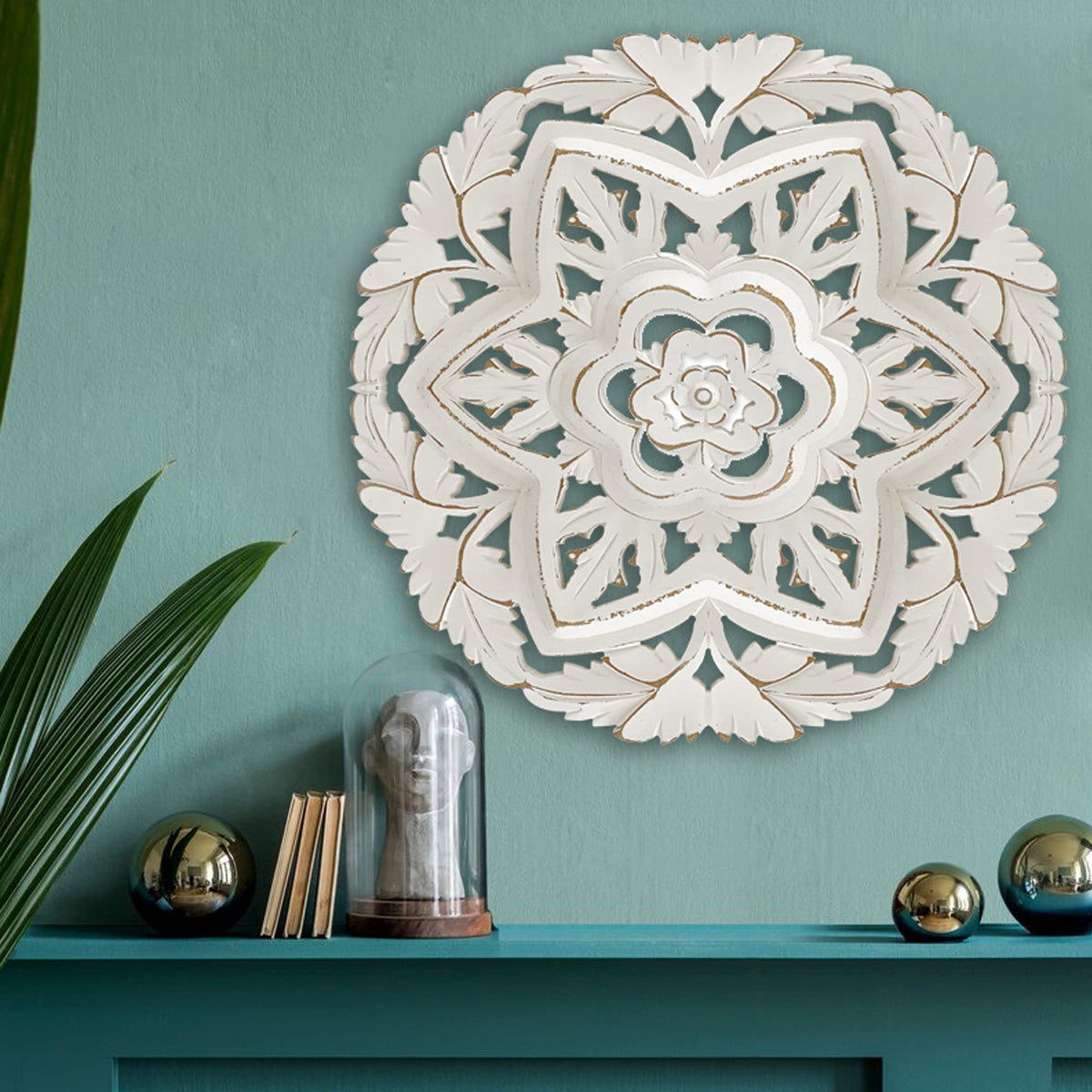 16' Ivory Geometric Shapes Hand Carved Medallion Wall Decor