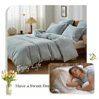Simple&Opulence 100% Linen Duvet Cover Set, 3 Pcs Pure Natural French Flax Dusty Blue Duvet Cover Queen Size, Breathable Soft Co