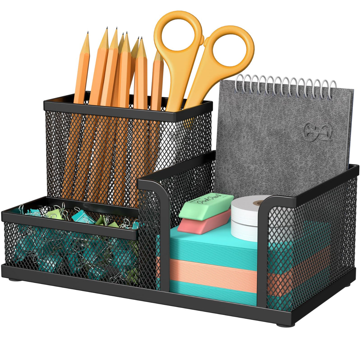 Maxgear Mesh Pen Holder For Desk Pencil Holder Desk Organizer 3 Compartments, Office Supplies Pen Organizer Desk Caddy Desktop S