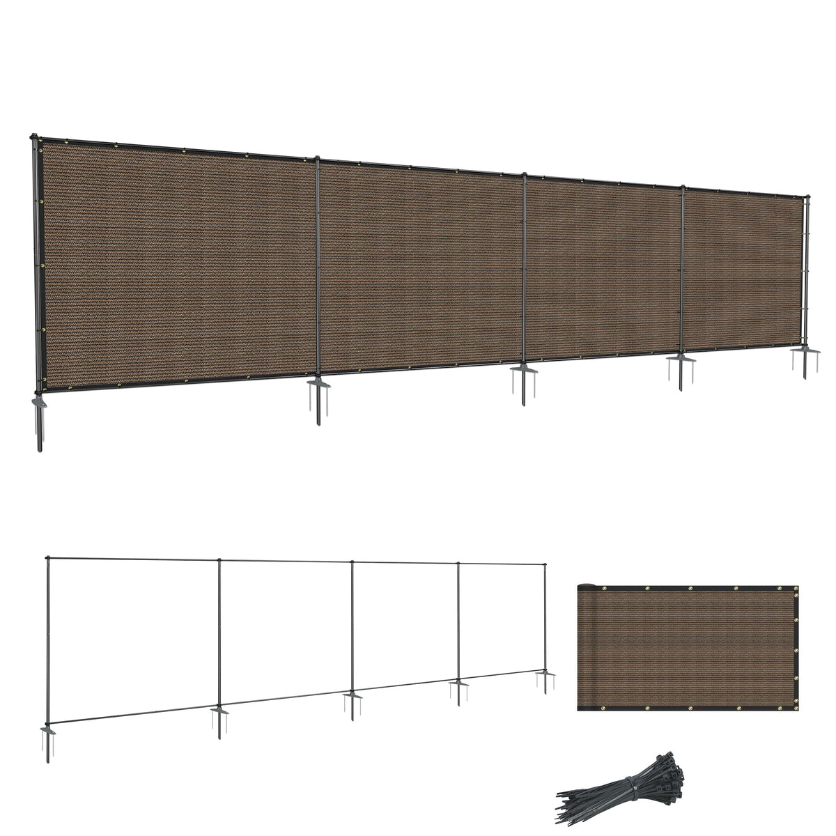 Sunnyroyal 6' X 30' Privacy Fence Screen With Iron Poles No Dig Heavy Duty Windscreen Net Fabric Dog Fence For Outdoor Patio Gra