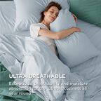 Bedsure Cotton Percale Queen Sheet Set - 100% Cotton Bed Set For Queen Size Bed, Breathable & Crirsp Soft Sheets, Deep Pocket Up To 16 Inches, Bedding Bedsheets & Pillowcases, Sky Blue