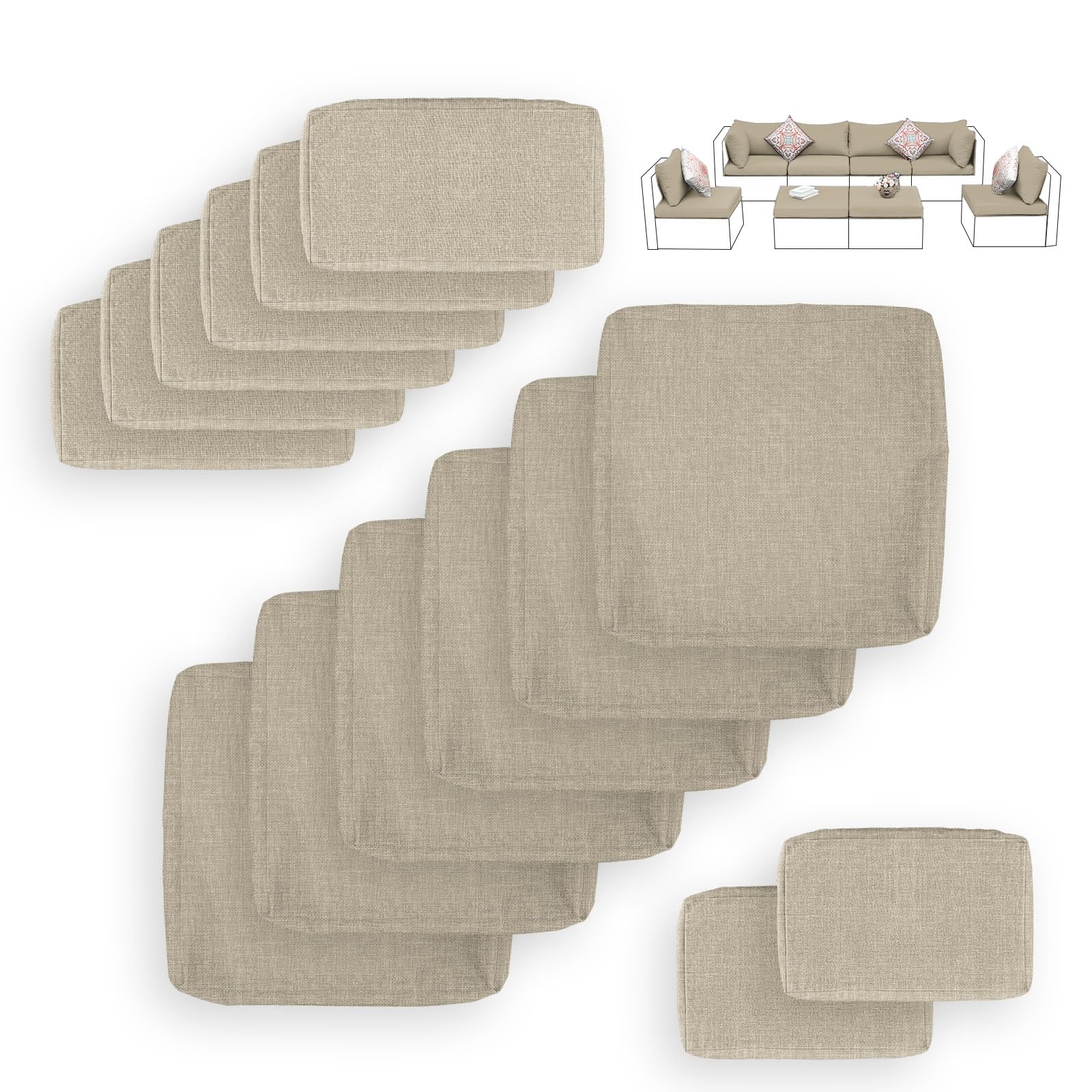Fincati 14 Piece Outdoor Patio Furniture Chair Cushion Covers Replacement,Beige Outdoor Sofa Seat Cushions Covers With Zipper,Pa