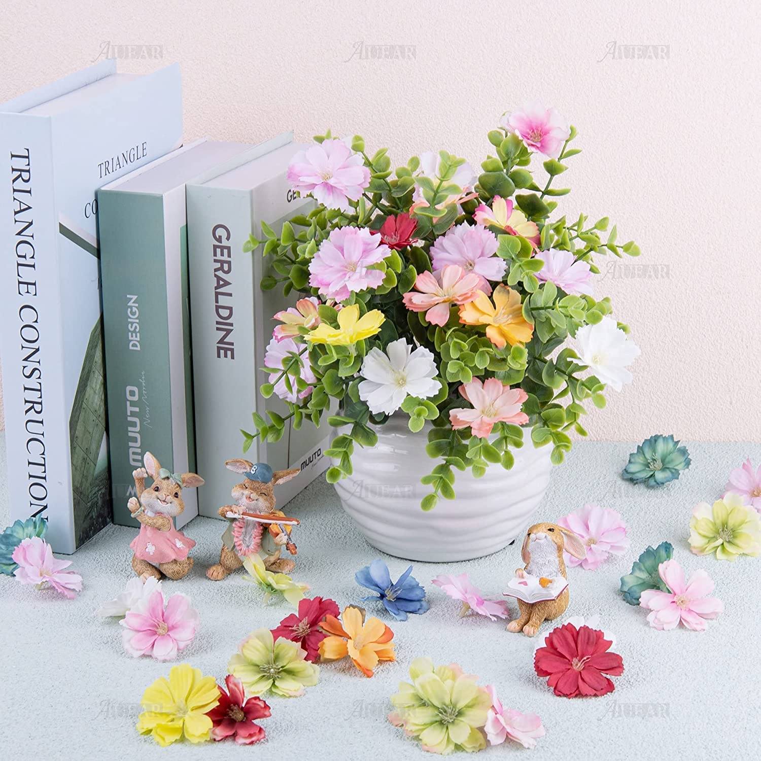 Auear, 50 Pack Artificial Silk Cherry Blossom Flowers Heads Craft Fake Peony Daisy Decor For Bridal Hair Clips Headbands Dress D