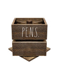 Rae Dunn Pencil Cup - Wooden Pen Holder Desktop Organizer - Small Rustic Wood Desk Top Caddy For Office Accessories And Supplies