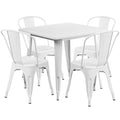 Flash Furniture Commercial Grade 31.5 Square Crystal Teal-Blue Metal Indoor-Outdoor Table Set with 4 Stack Chairs